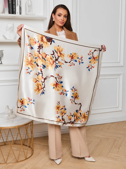 Foulard Carré 90 "Magnolia Doré"