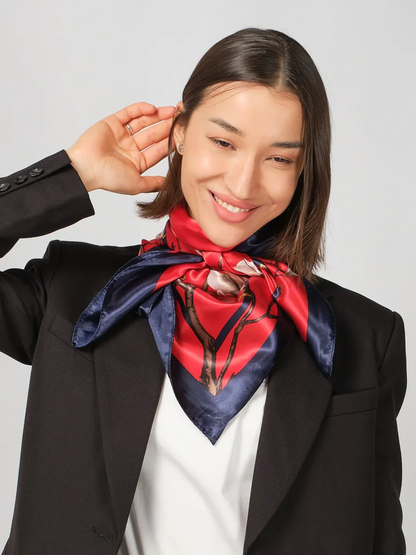 Foulard Carré 90 "Magnolia Rouge"