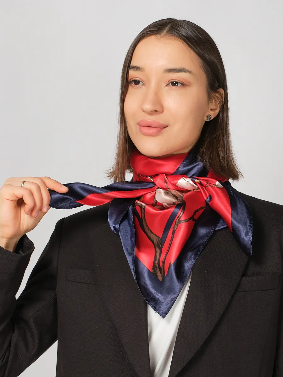 Foulard Carré 90 "Magnolia Rouge"