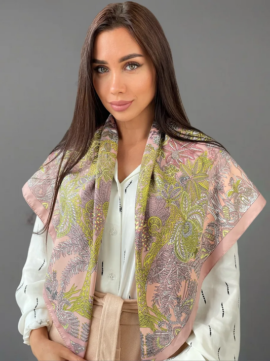 Foulard Carré 90 "Jardin Pastel"