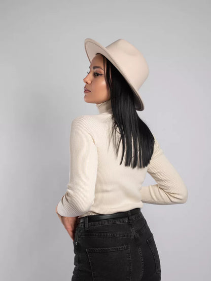 Chapeau fedora en feutre beige sable