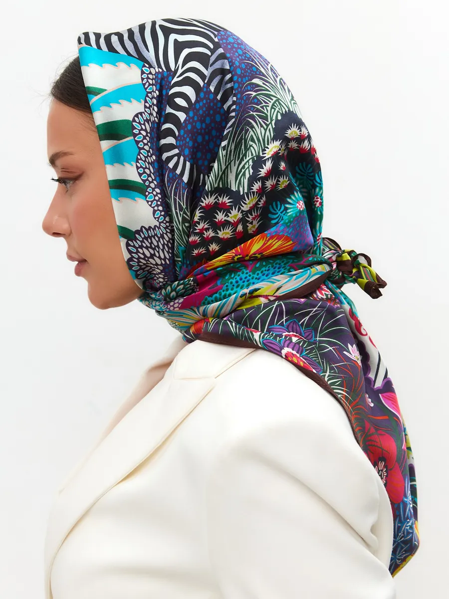 Foulard Carré 90 "Safari Tropical"