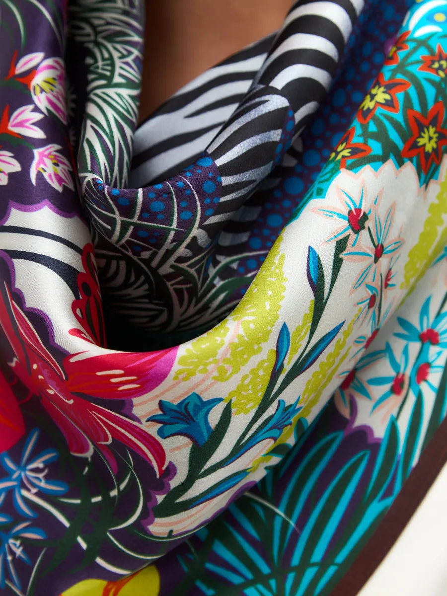 Foulard Carré 90 "Safari Tropical"