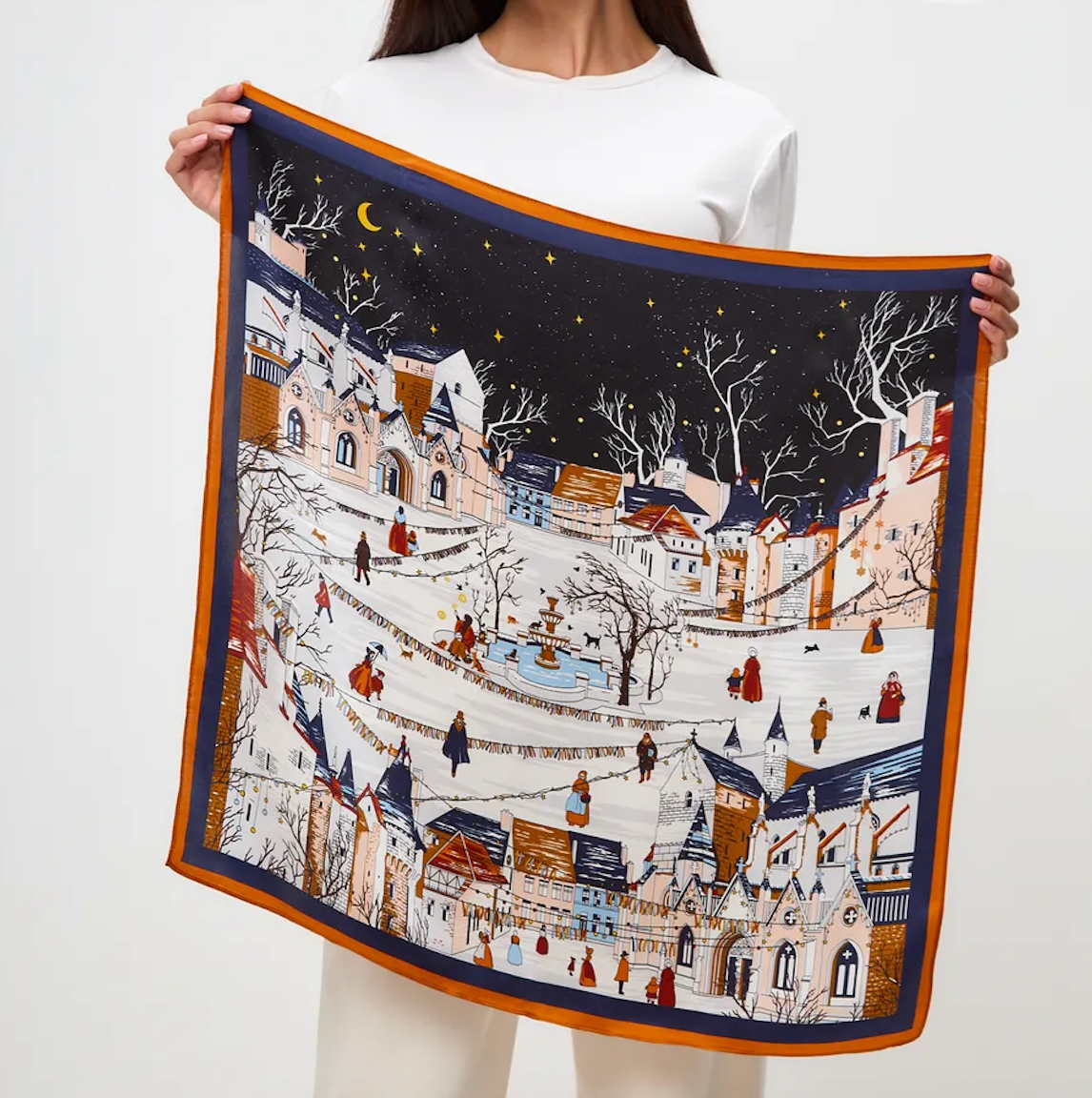 Foulard Carré 53 "Soirée d’Hiver" 100% Soie